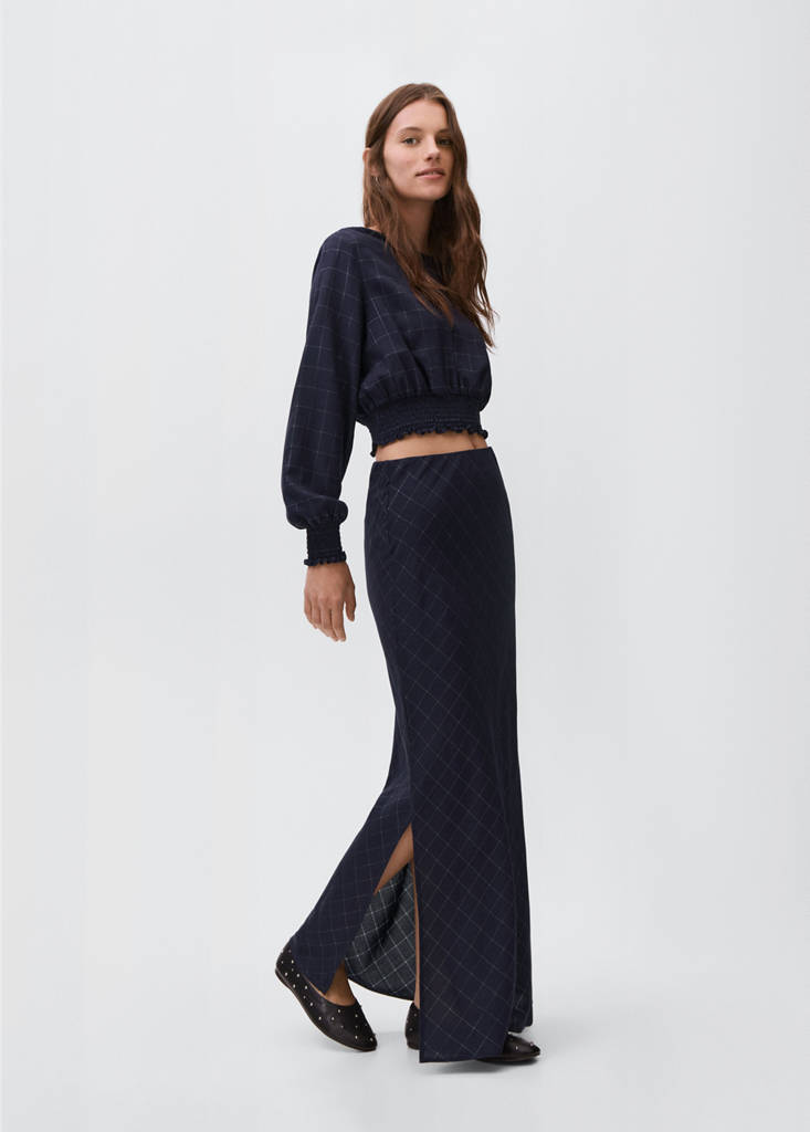 Lurex check skirt — Navy