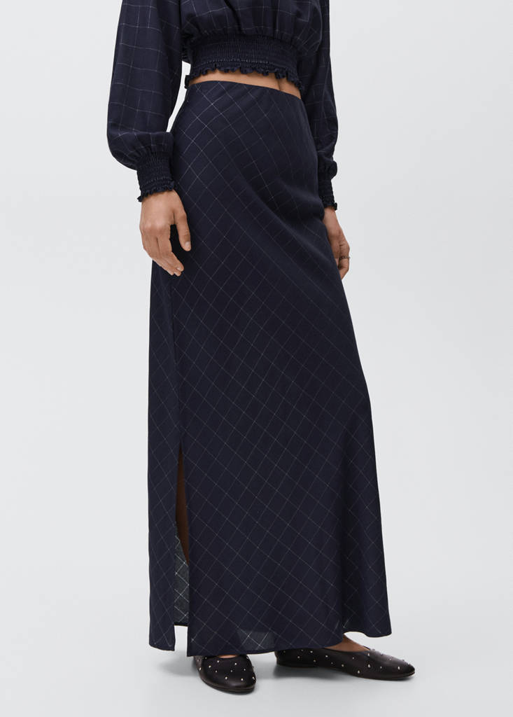 Lurex check skirt — Navy