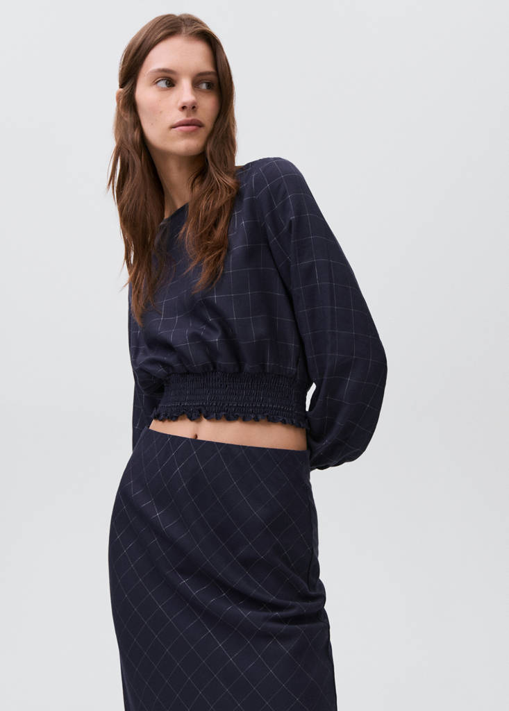 Lurex check skirt — Navy