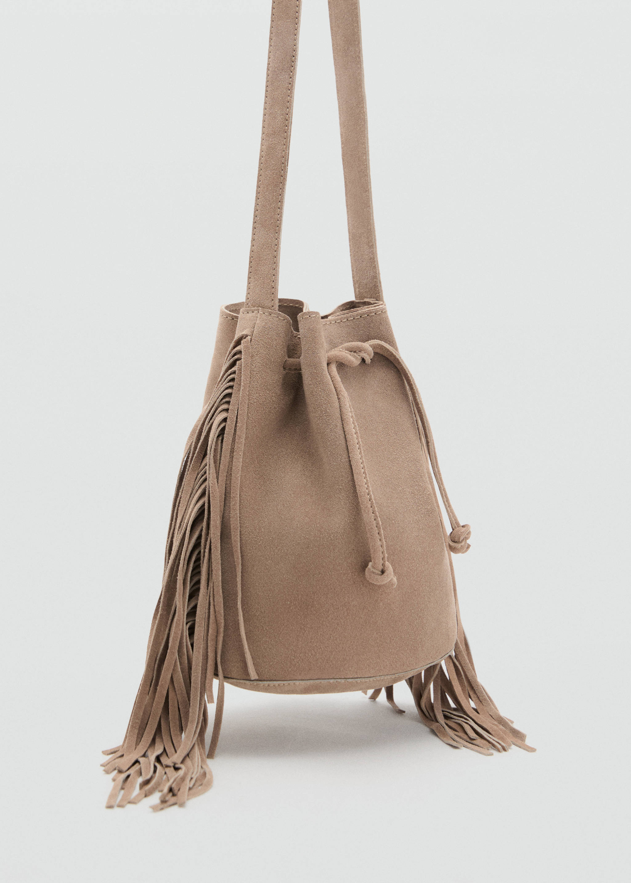 Fringed leather bucket bag - Medium plane