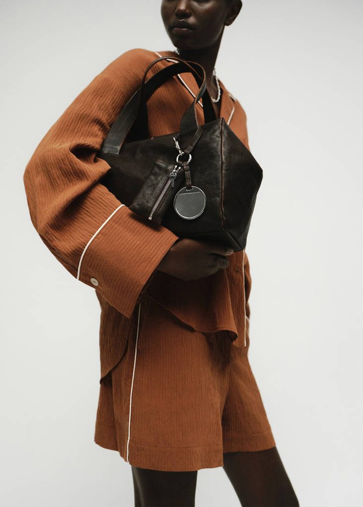 Textured shirt with contrasting trim — Brown
