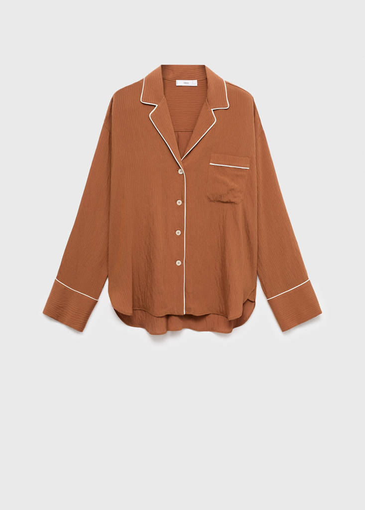 Textured shirt with contrasting trim — Brown