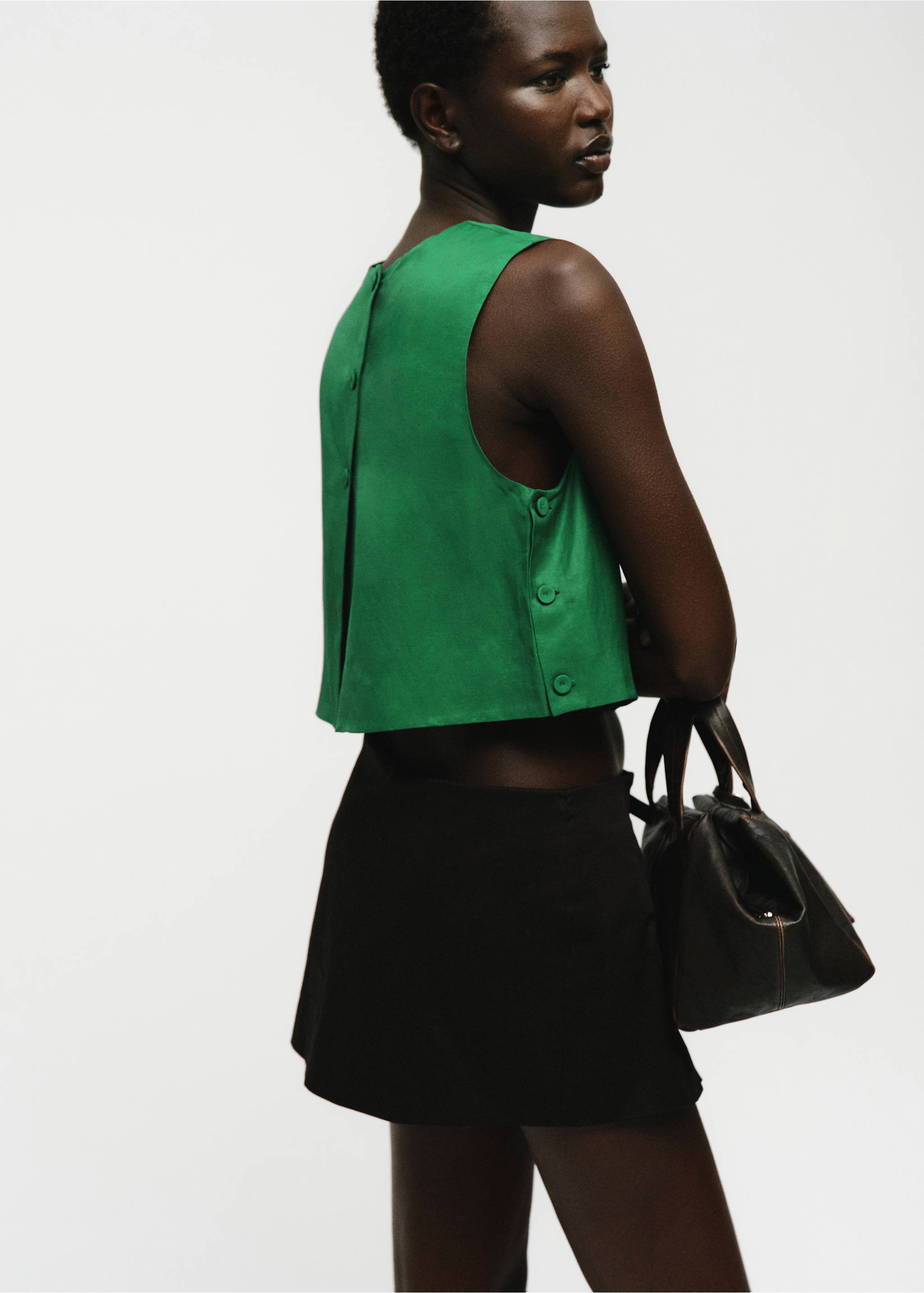 Топ из смесового льна с пуговицами - Деталь изделия 2, Зеленый. Ref: 17084789-00.