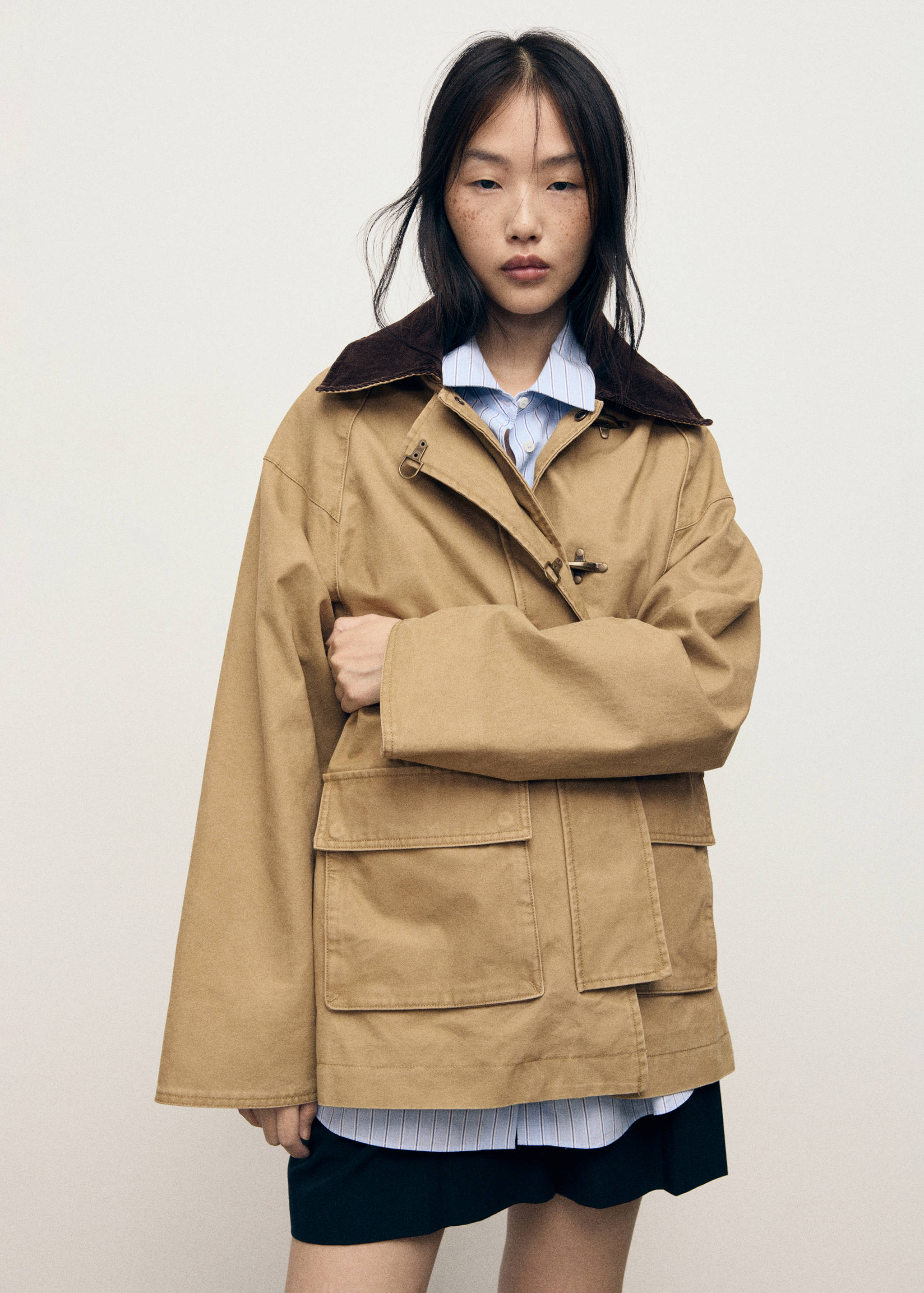 Oversized parka with contrasting collar - Medium plane