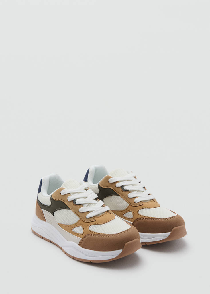 Lace-up mixed sneakers — Beige