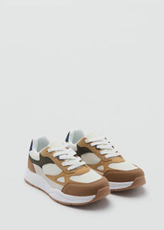 Lace-up mixed sneakers — Beige 2