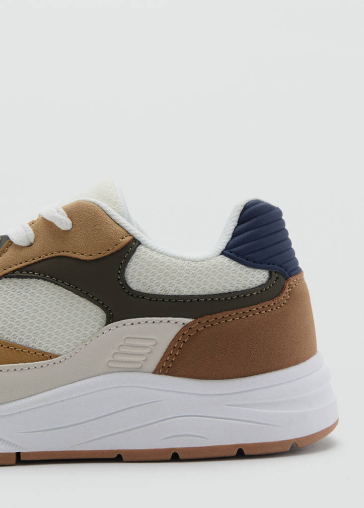 Lace-up mixed sneakers — Beige