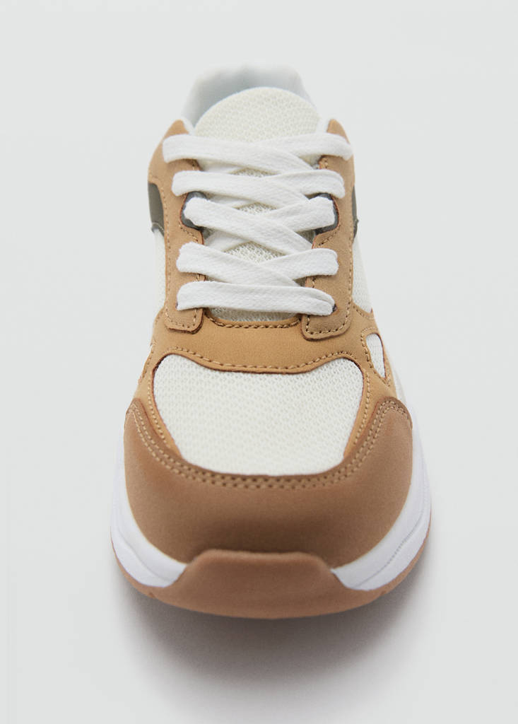 Lace-up mixed sneakers — Beige