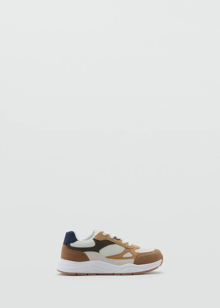 Lace-up mixed sneakers — Beige