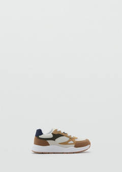 Lace-up mixed sneakers — Beige 1