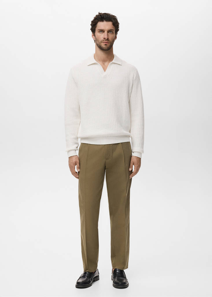 Knitted structured polo sweater — Off White