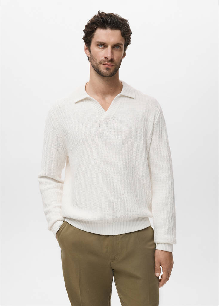Knitted structured polo sweater — Off White