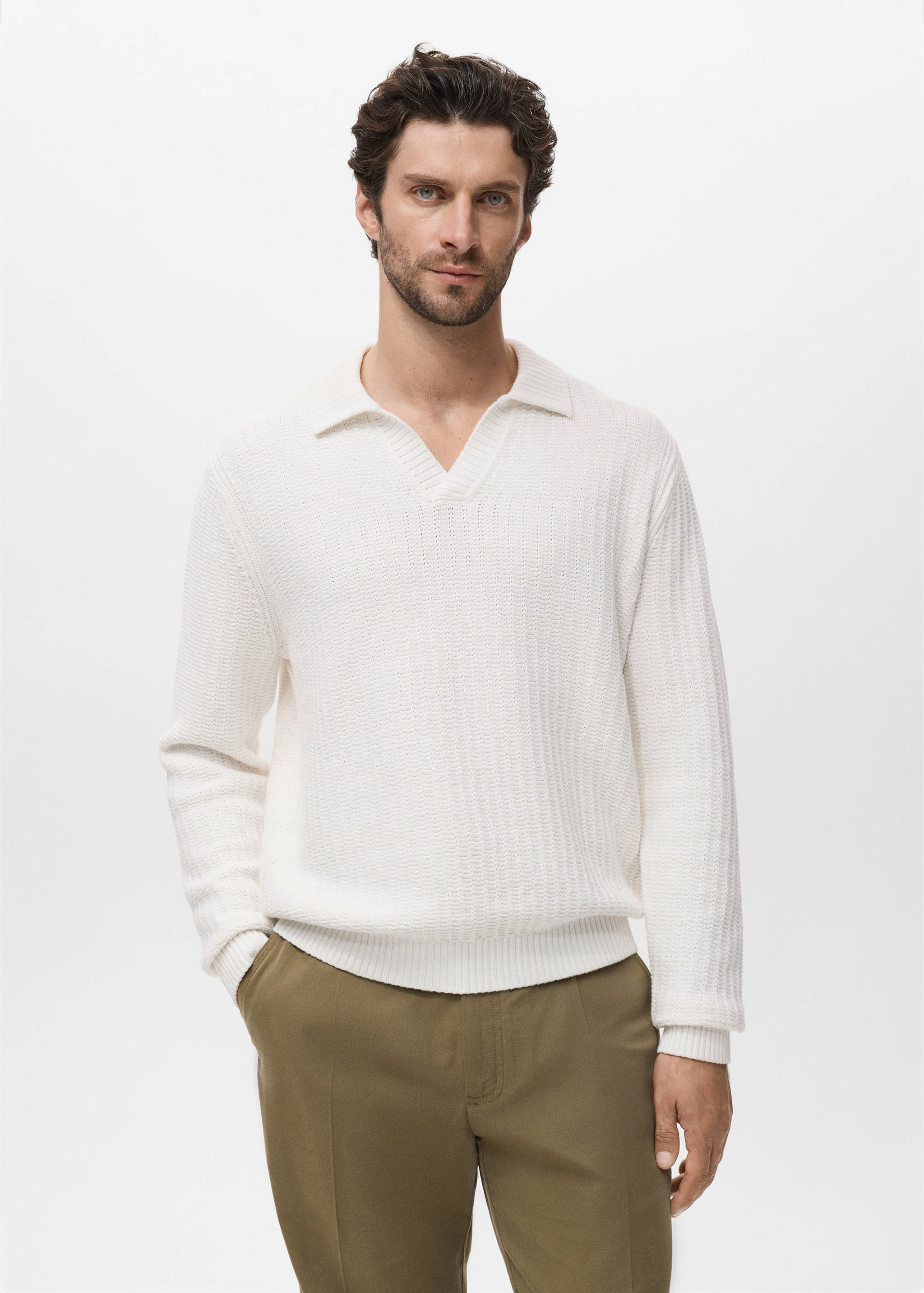Knitted structured polo sweater - Medium plane