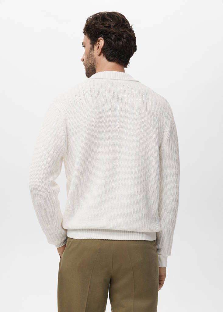 Knitted structured polo sweater — Off White