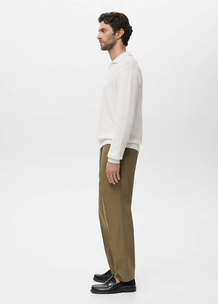 Knitted structured polo sweater — Off White