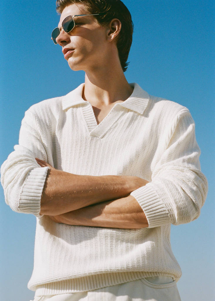Knitted structured polo sweater — Off White