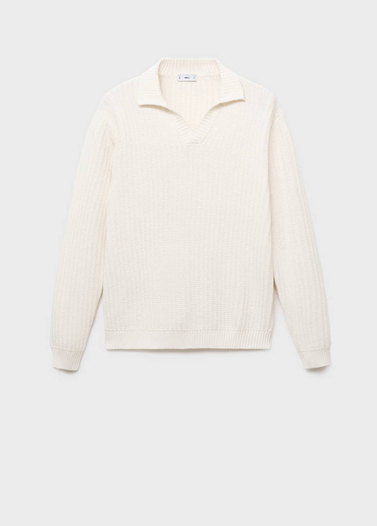 Knitted structured polo sweater — Off White