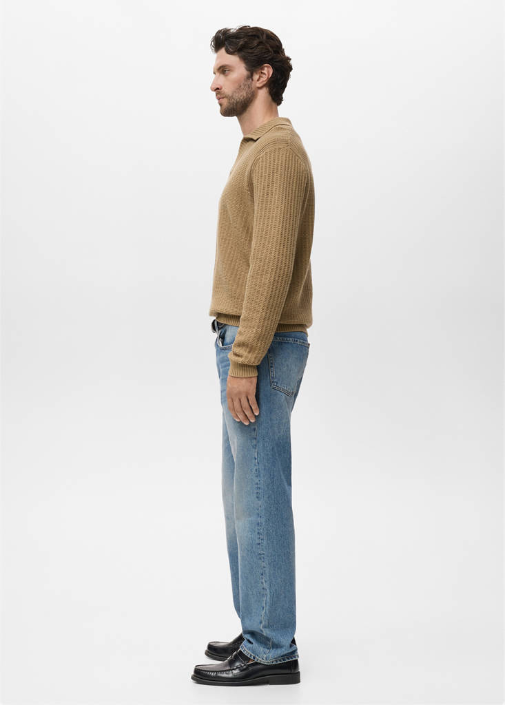 Knitted structured polo sweater — Beige