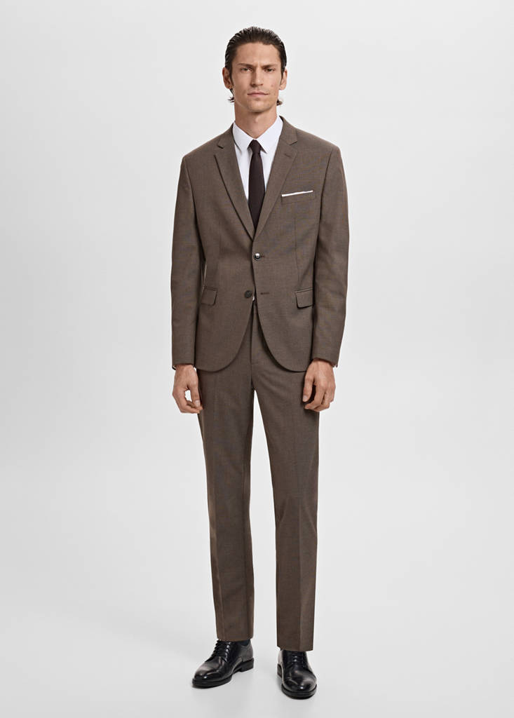 Stretch fabric super slim-fit suit trousers — Brown