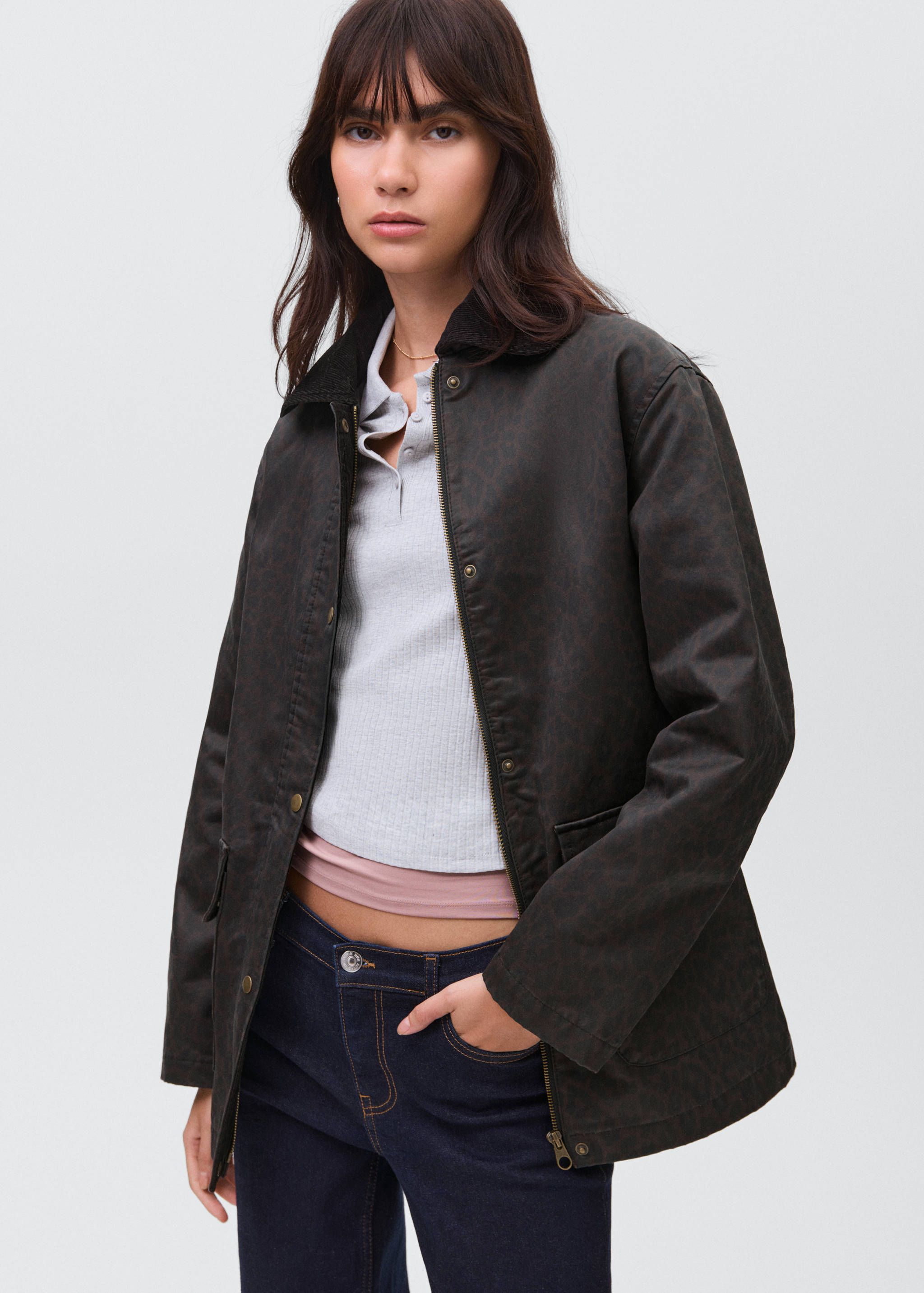 Leopard-print wax-effect parka - Medium plane