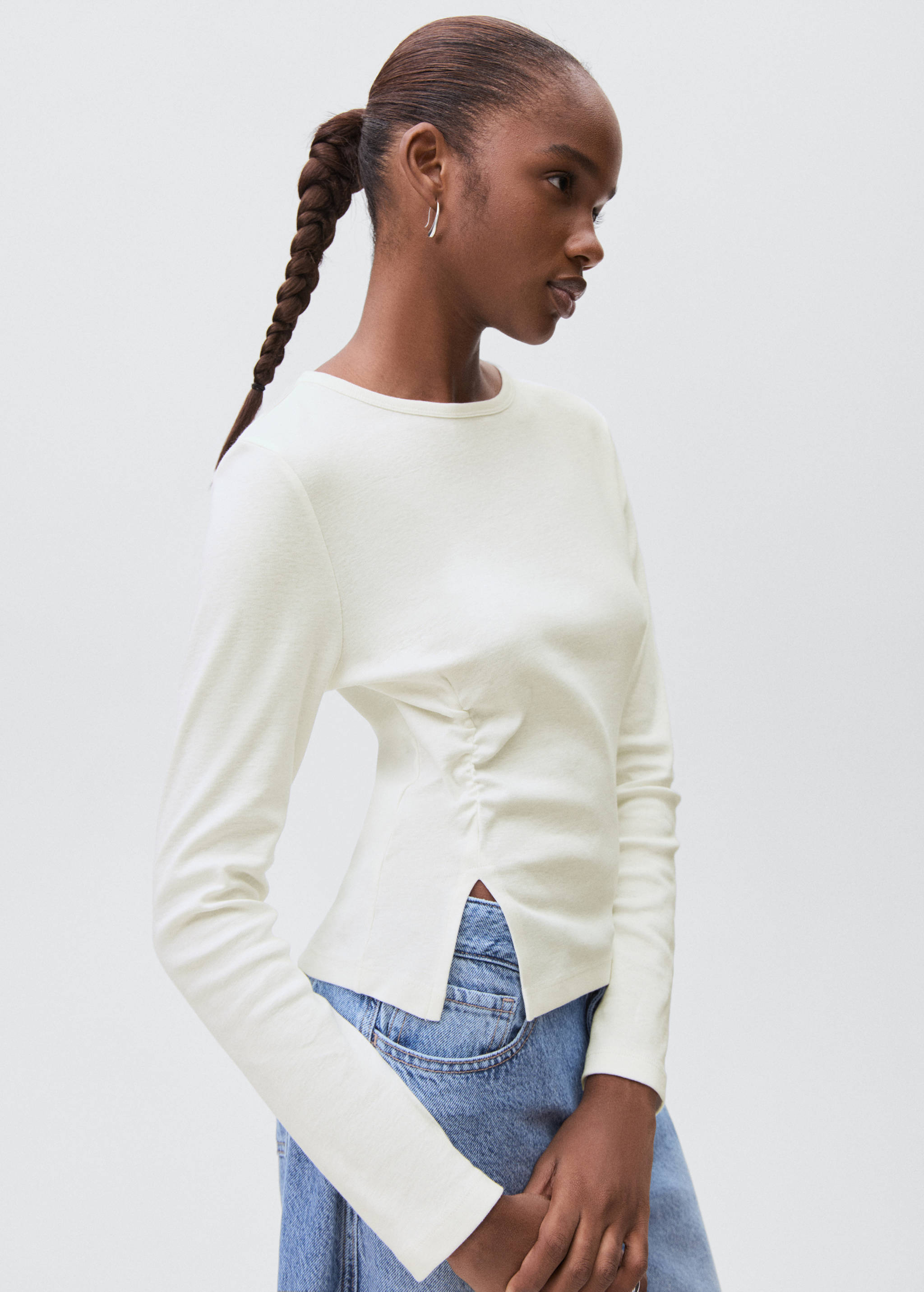 T-shirt froncé coton - Plan moyen