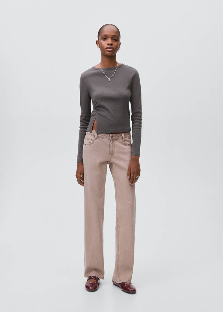 Gathered cotton t-shirt — Charcoal