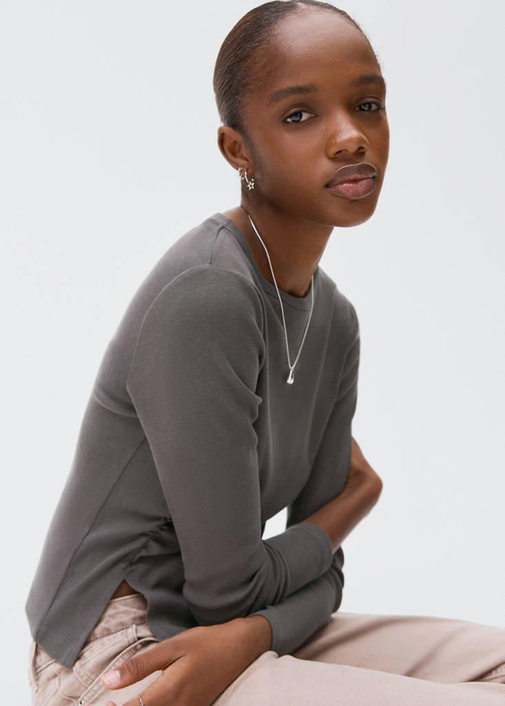 Gathered cotton t-shirt — Charcoal