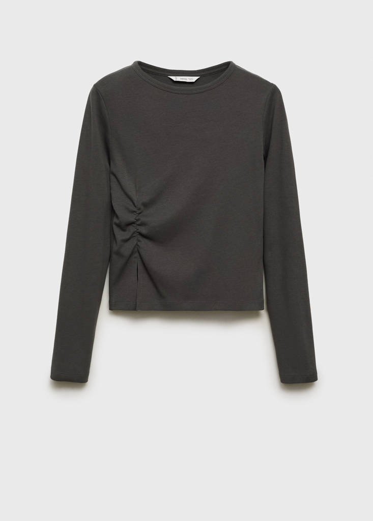 Gathered cotton t-shirt — Charcoal