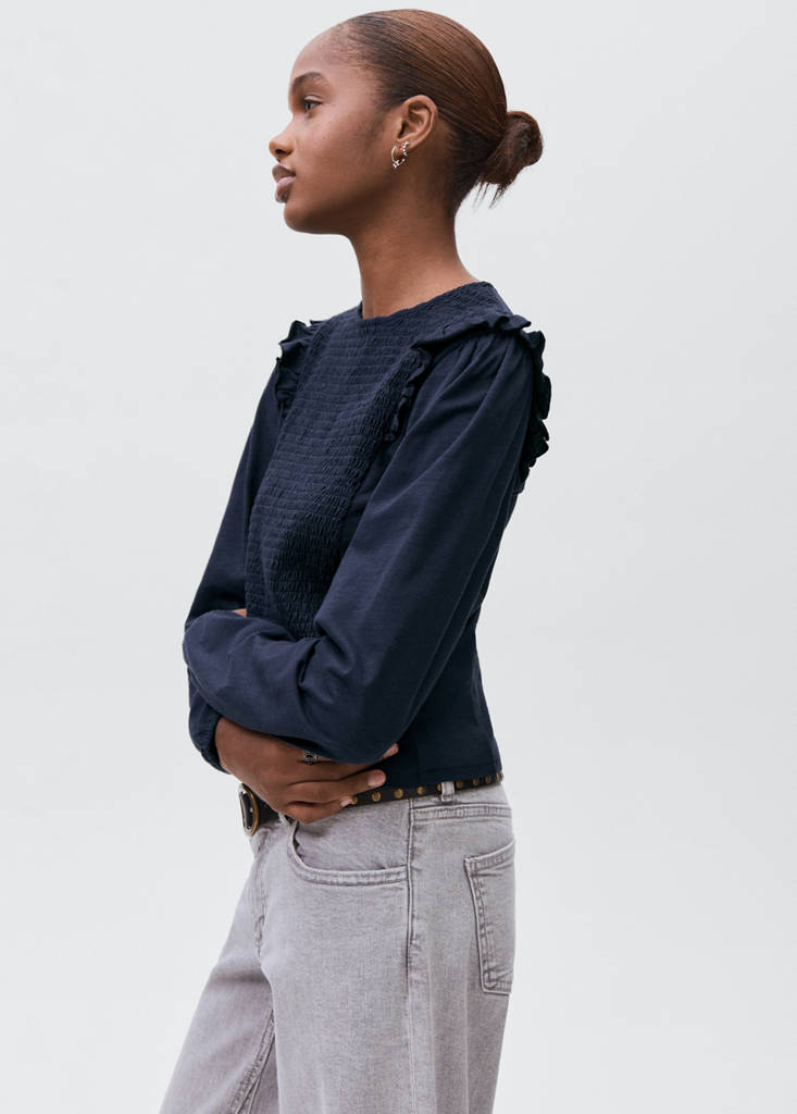 Ruffles ruched T-shirt — Navy