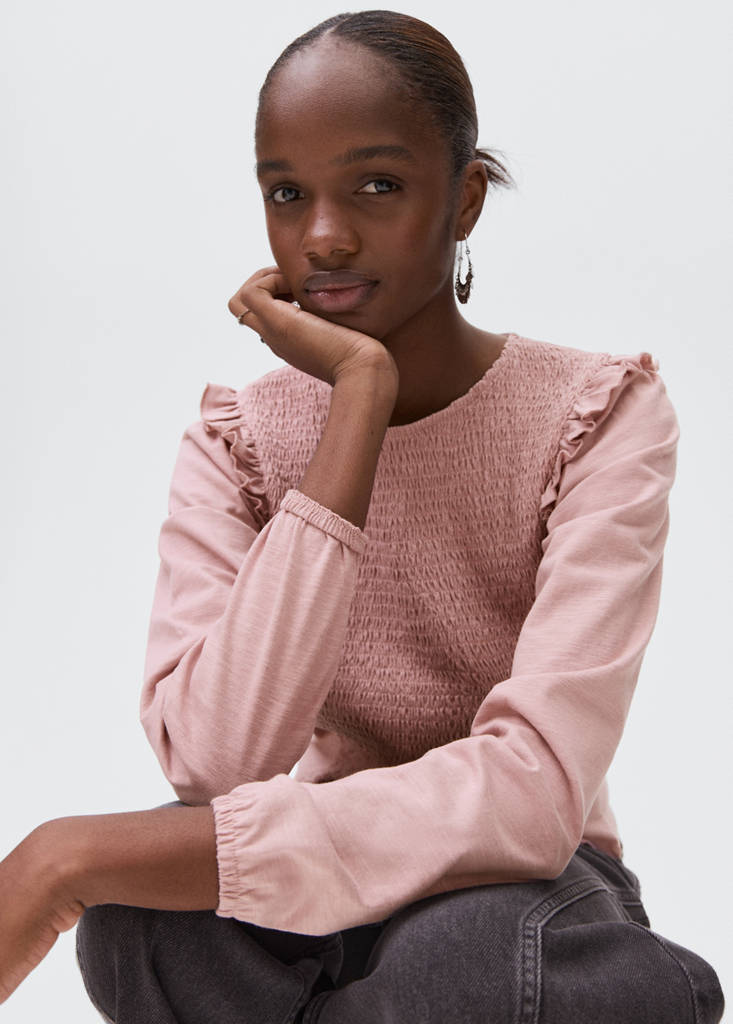 Ruffles ruched T-shirt — Pale Pink