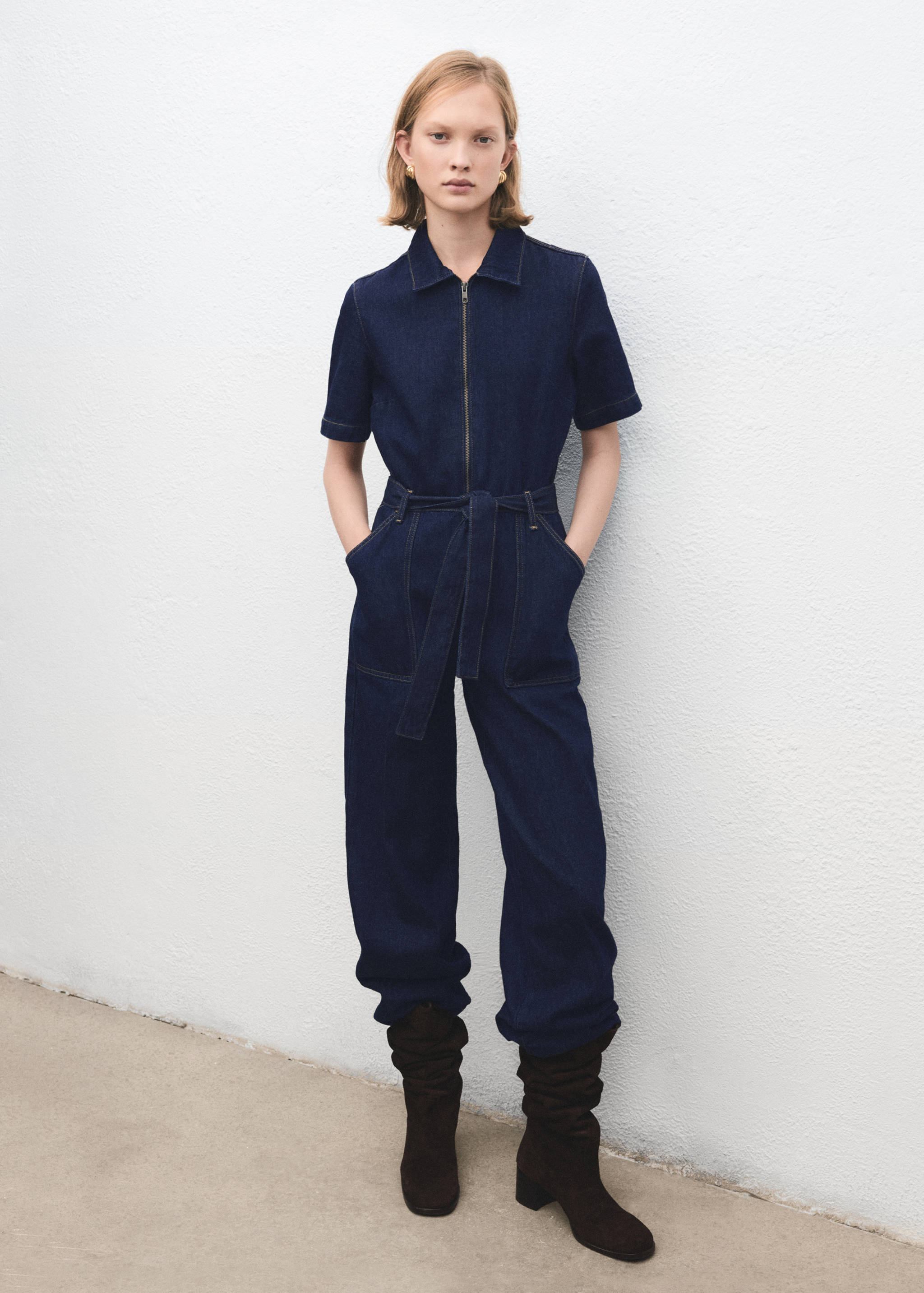 Belt denim jumpsuit - General plane
