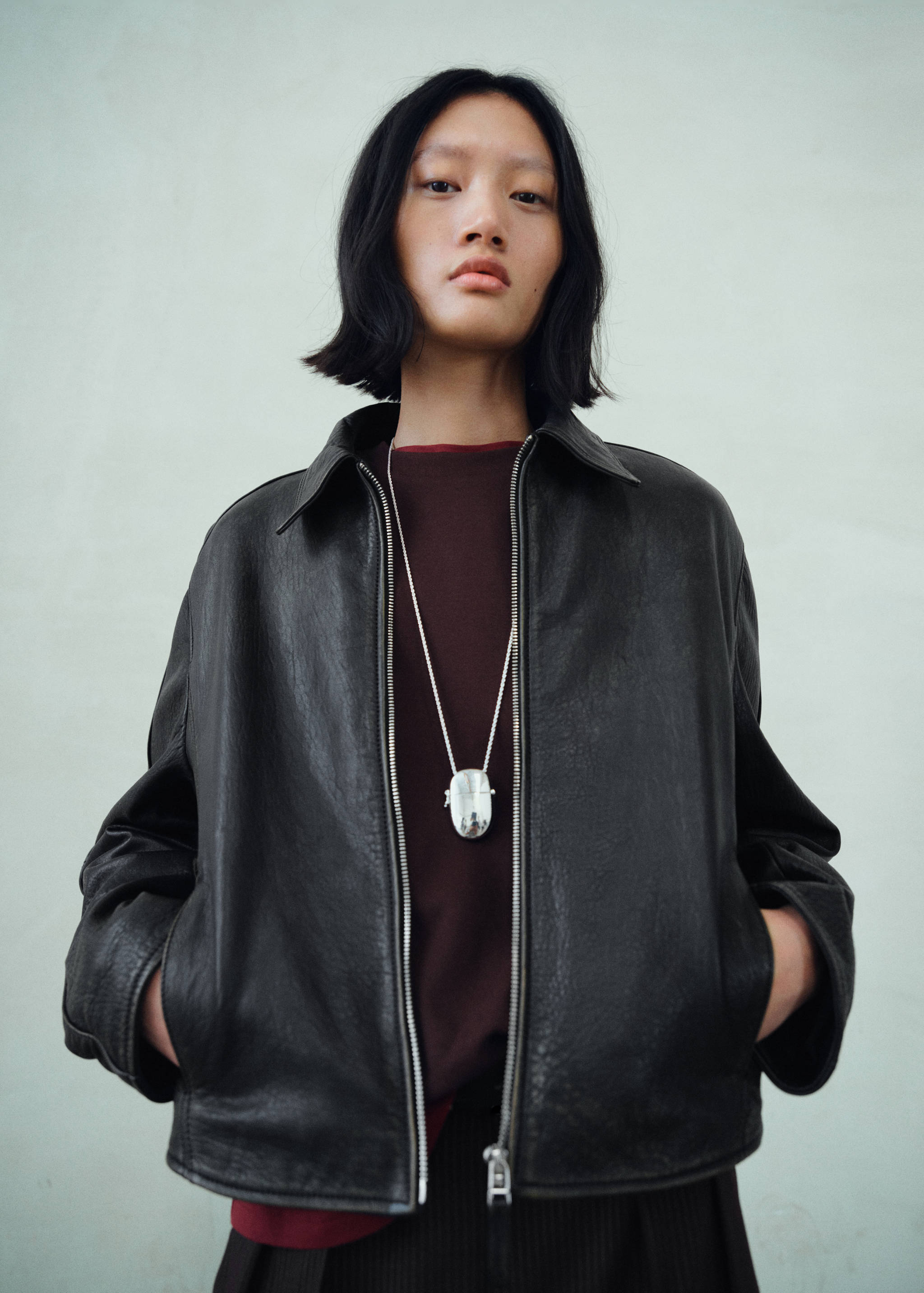 Lapels leather jacket - Medium plane