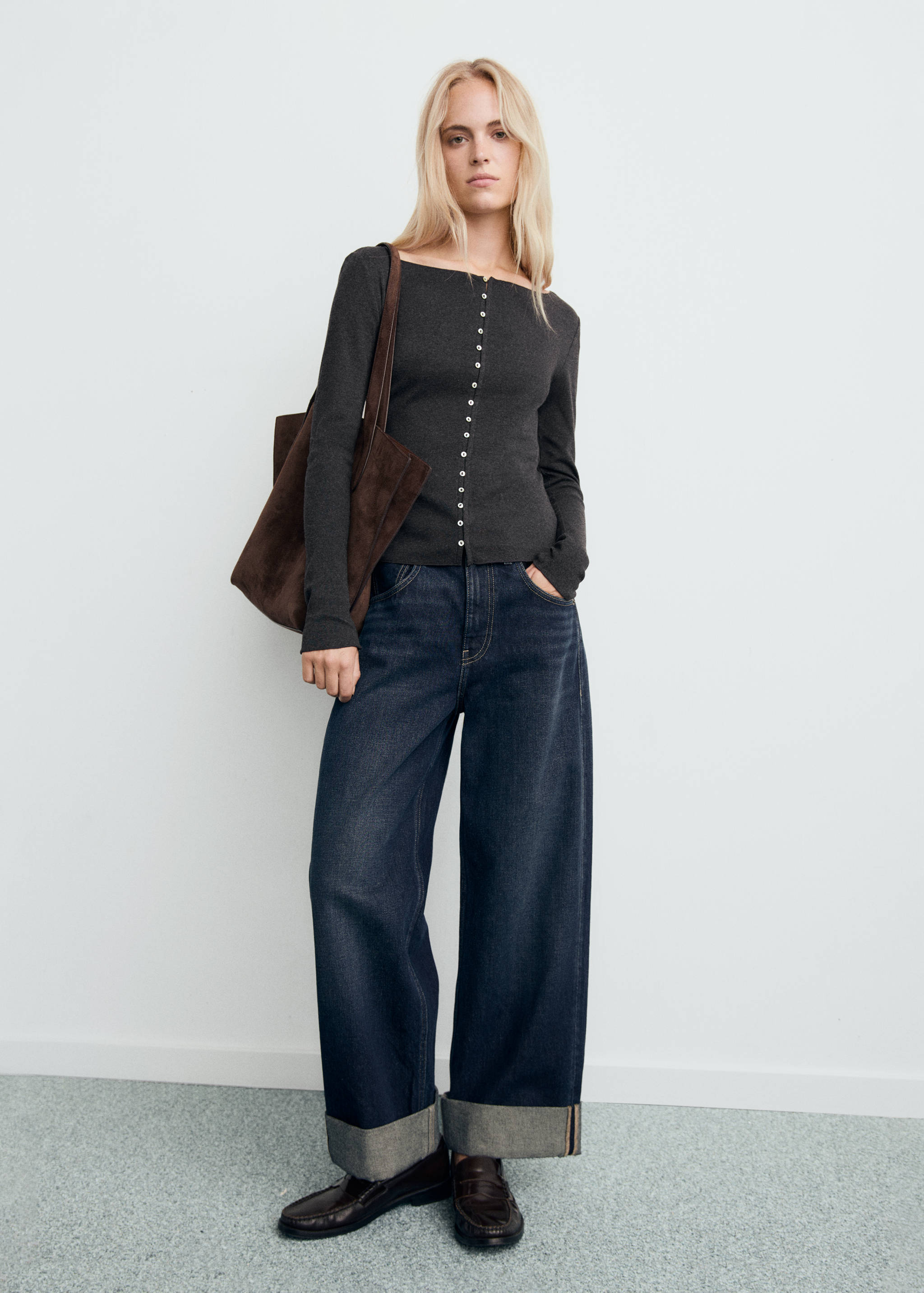 Boat neck cardigan with buttons - General plane