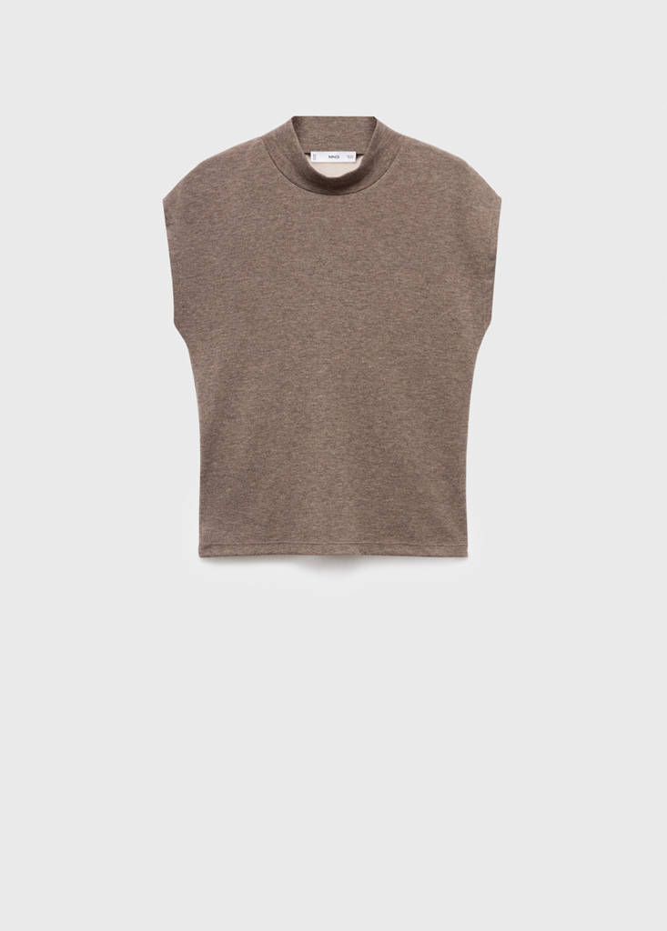 High collar T-shirt — Medium Brown