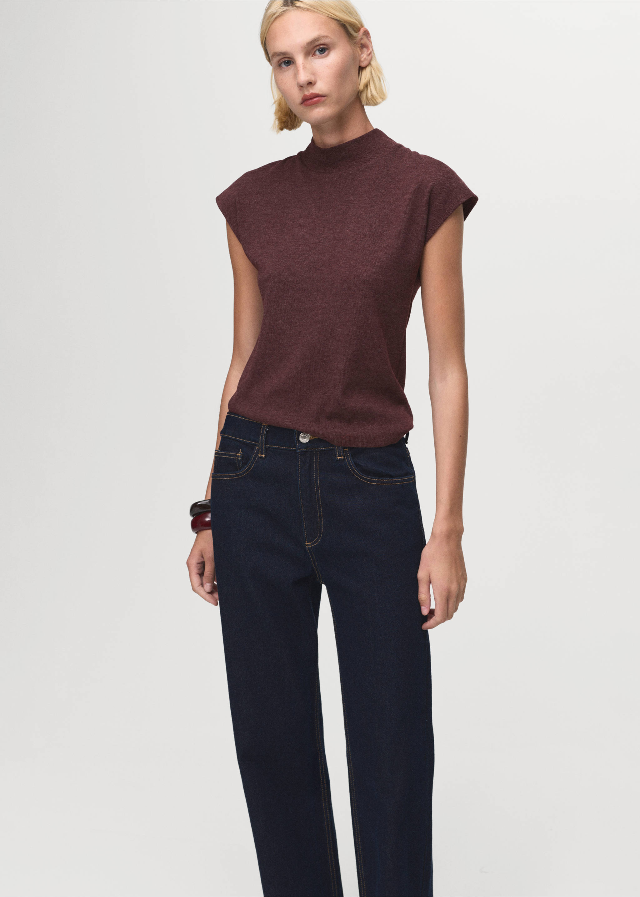 Camiseta cuello perkins - Detalle del artículo 2, Burdeos. Ref: 17085815-00.