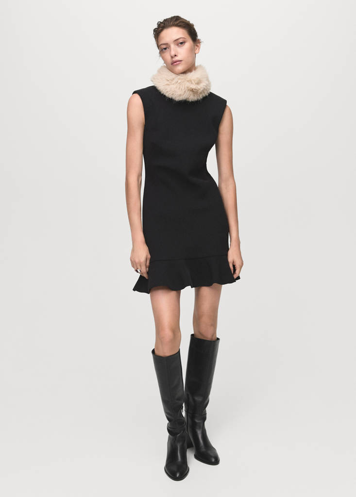 High-neck dress with ruffle — Black