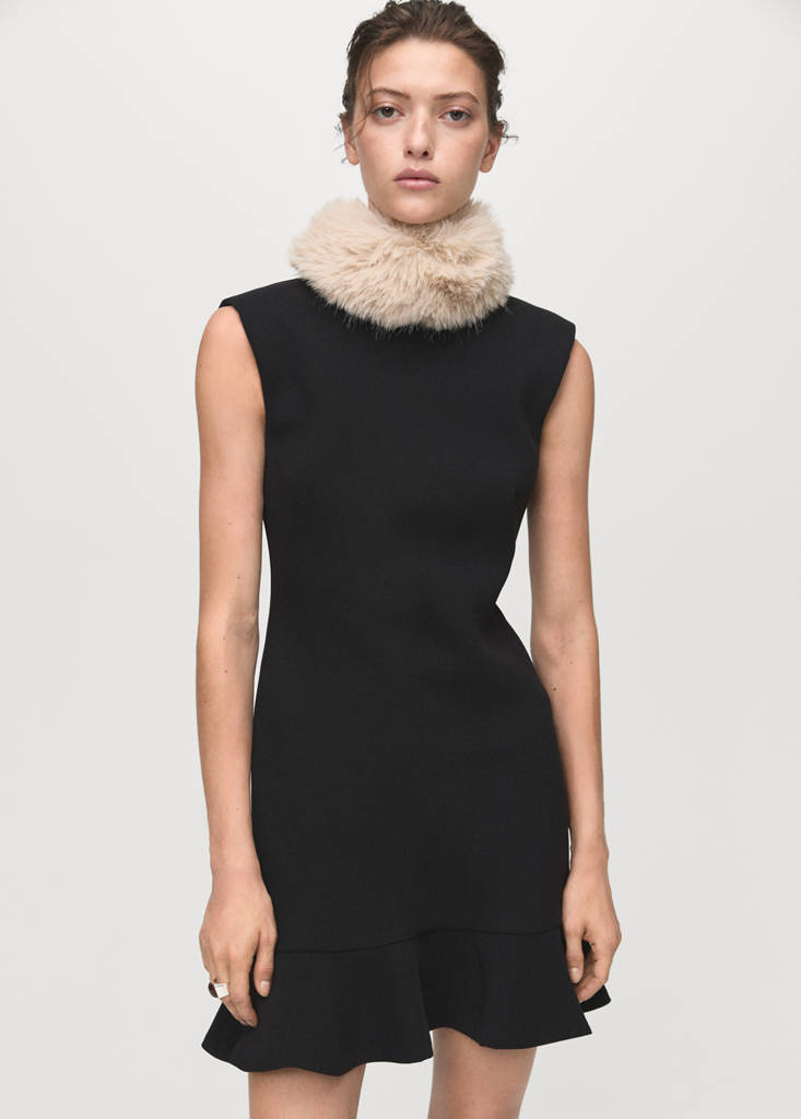 High-neck dress with ruffle — Black