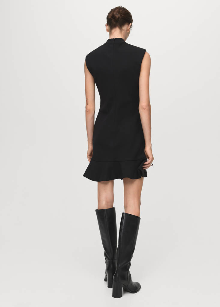 High-neck dress with ruffle — Black