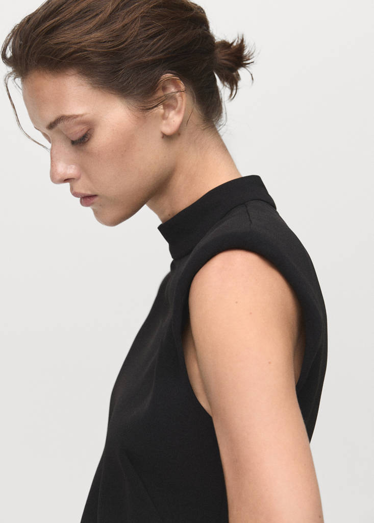 High-neck dress with ruffle — Black