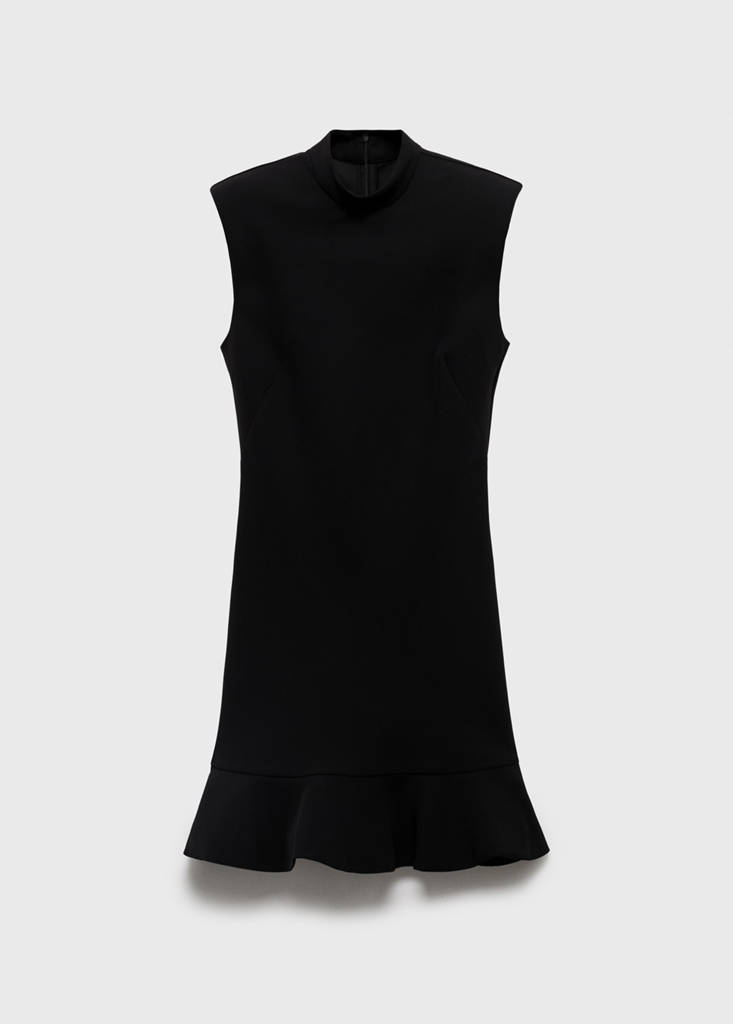 High-neck dress with ruffle — Black