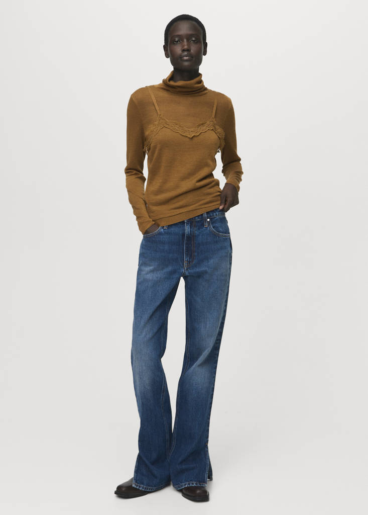 Wool-blend lace top — Ochre