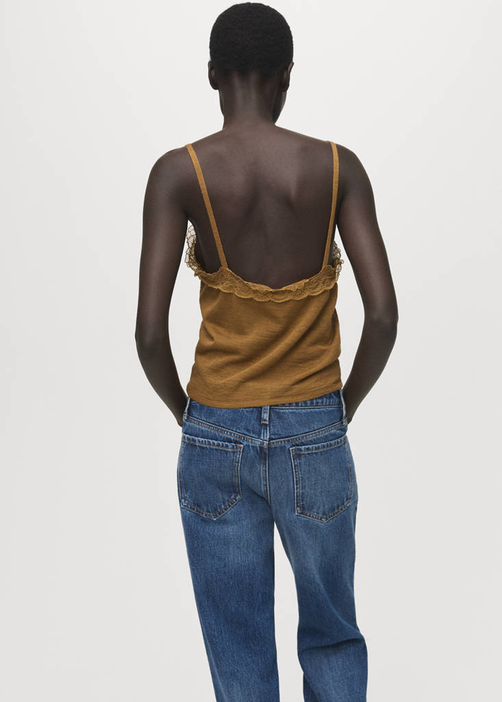 Wool-blend lace top — Ochre