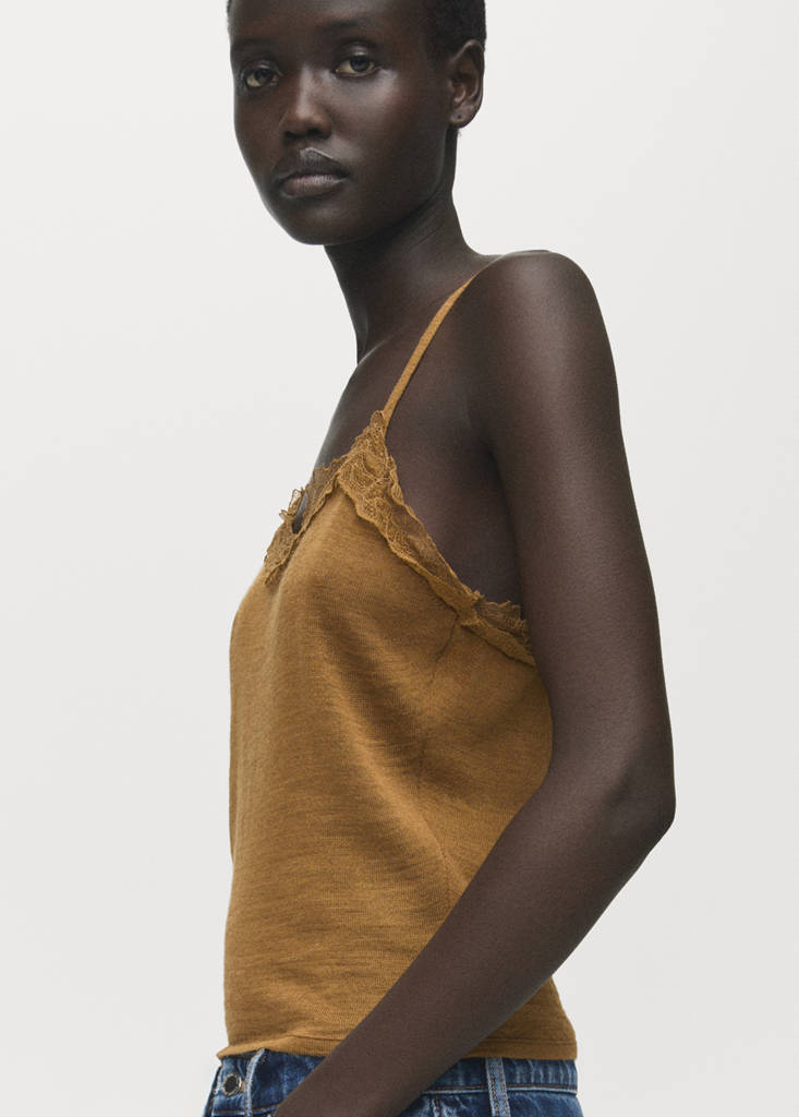Wool-blend lace top — Ochre