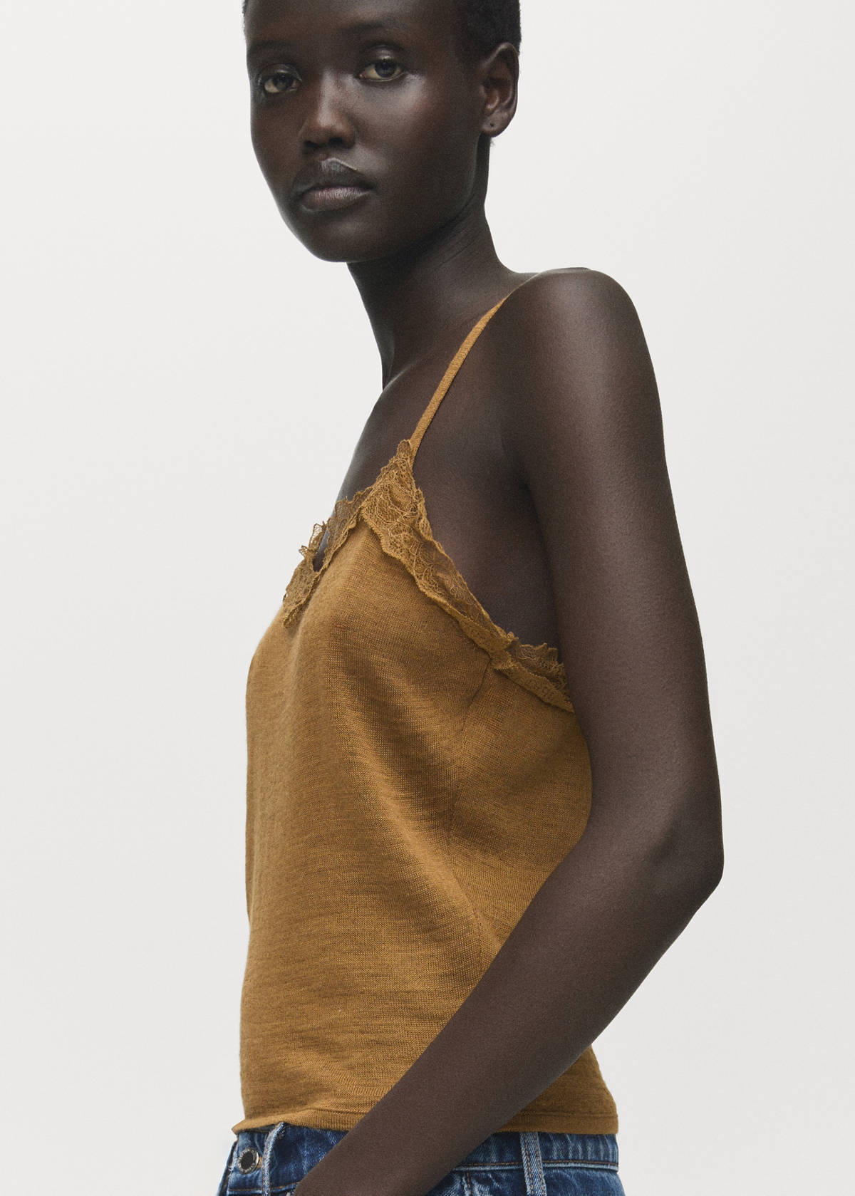Wool-blend lace top — Ochre