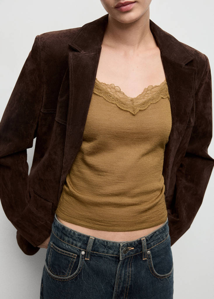 Wool-blend lace top — Ochre