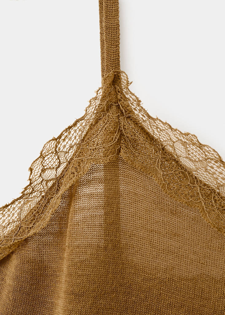 Wool-blend lace top — Ochre