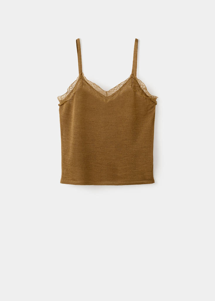Wool-blend lace top — Ochre