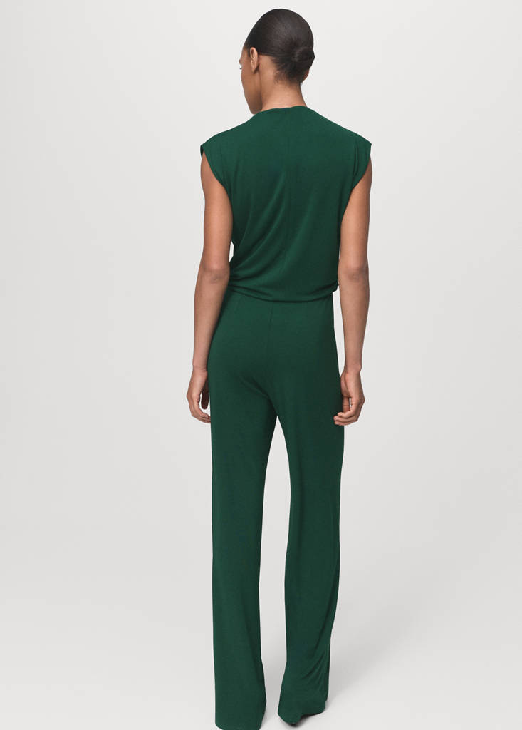 Straight-fit jumpsuit with draped neckline — Dark Green