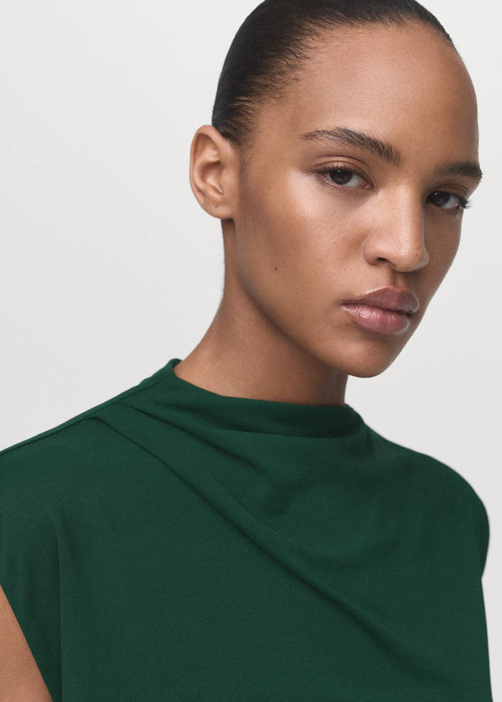 Straight-fit jumpsuit with draped neckline — Dark Green