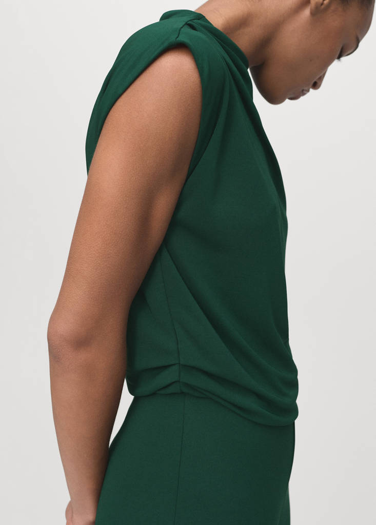 Straight-fit jumpsuit with draped neckline — Dark Green